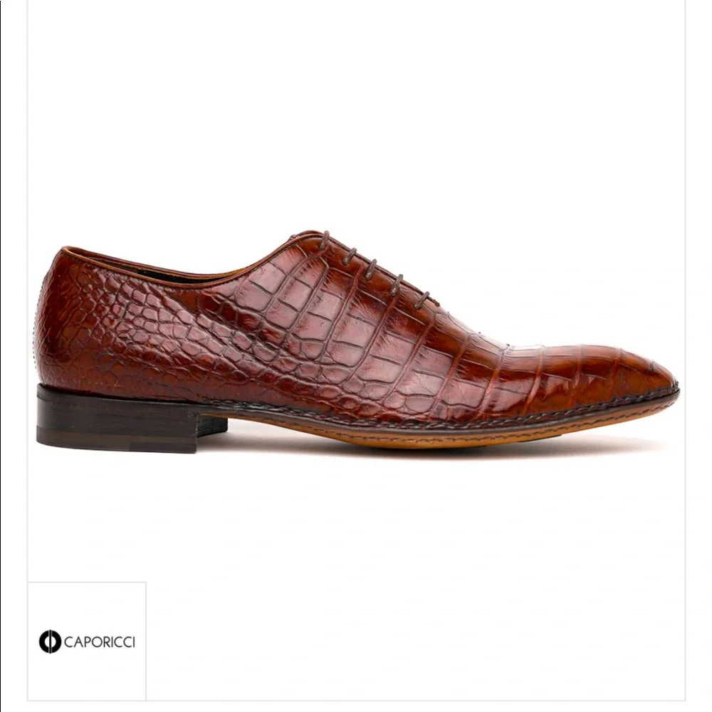 CAPORICCI 2543 Gold Brown Real Alligator Shoes - Picture 1 of 8